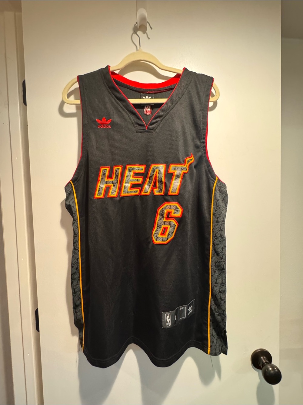 adidas Black Miami Heat #6 Basketball Jersey with Red Trim